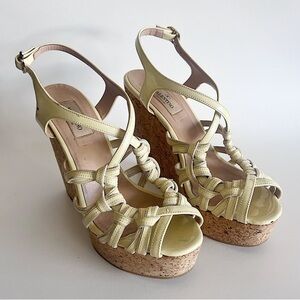 VALENTINO Patent Leather Keyhole Accent Slingback Sandals in Cream SZ 6
